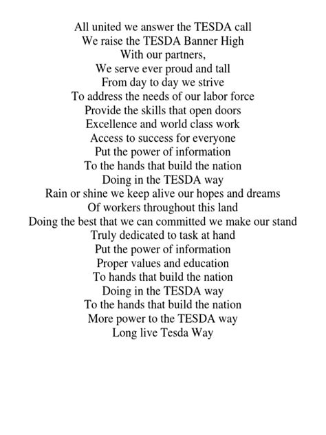tesda hymn lyrics
